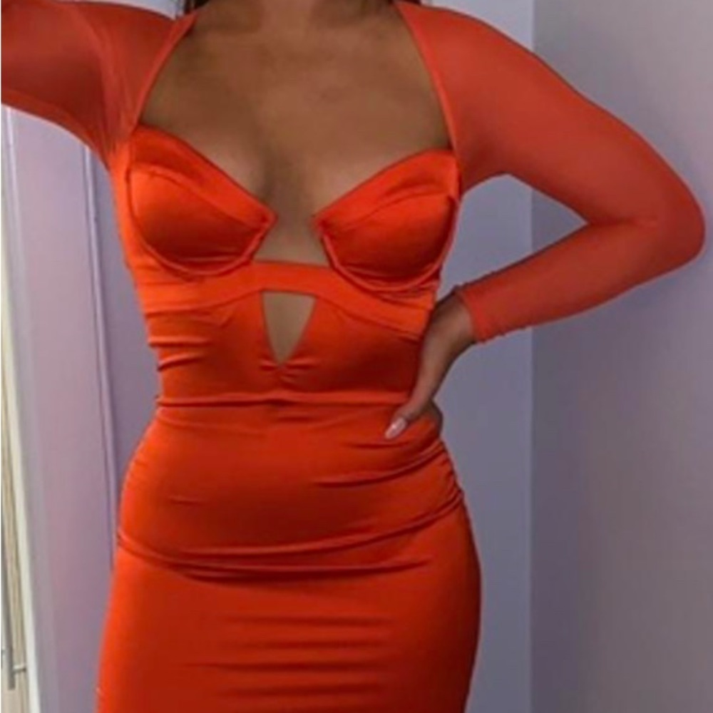 Oh Polly Vibrant Orange Long Sleeve Dress